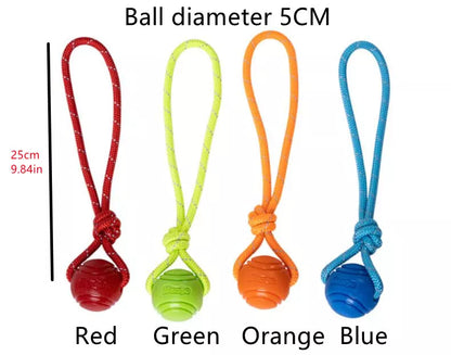 Indestructible Rubber Ball With Rope Dog Tug Toy