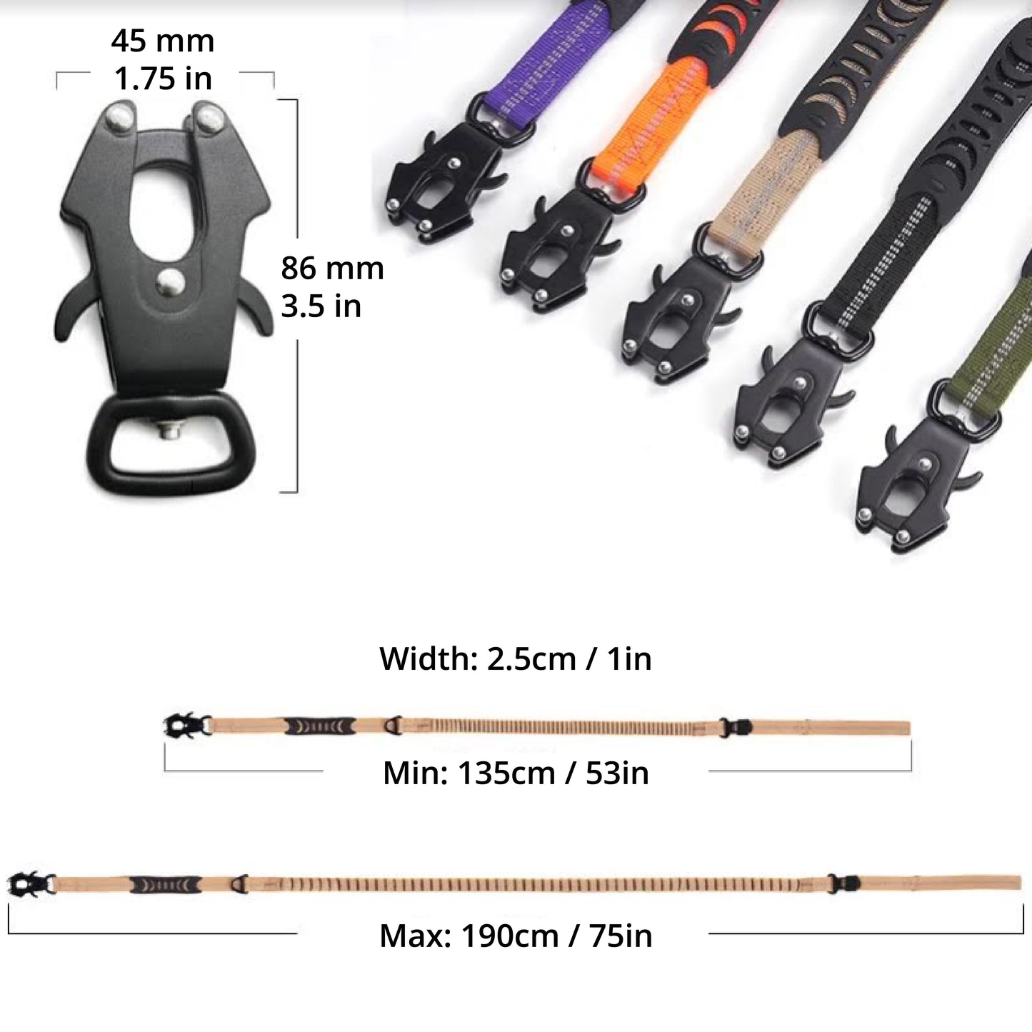 Heavy Duty Tactical Bungee Dog Leash Reflective Shock Absorbing Pet Leash