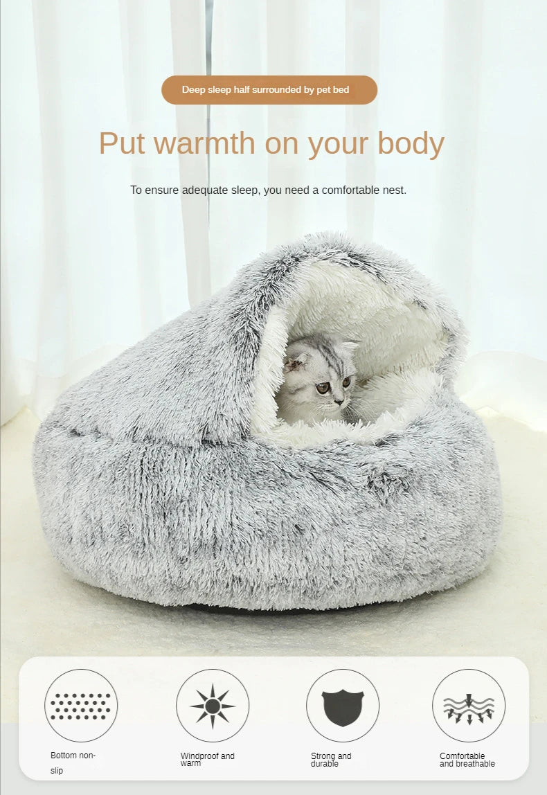 Plush Cat Bed 2 In 1 Warm Cat Basket Cat Bed