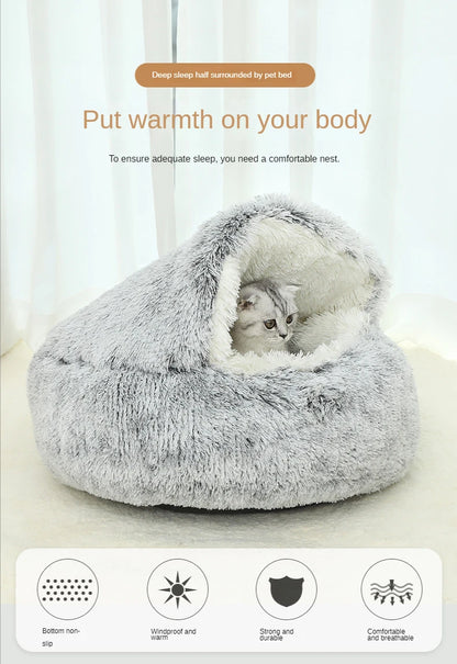 Plush Cat Bed 2 In 1 Warm Cat Basket Cat Bed