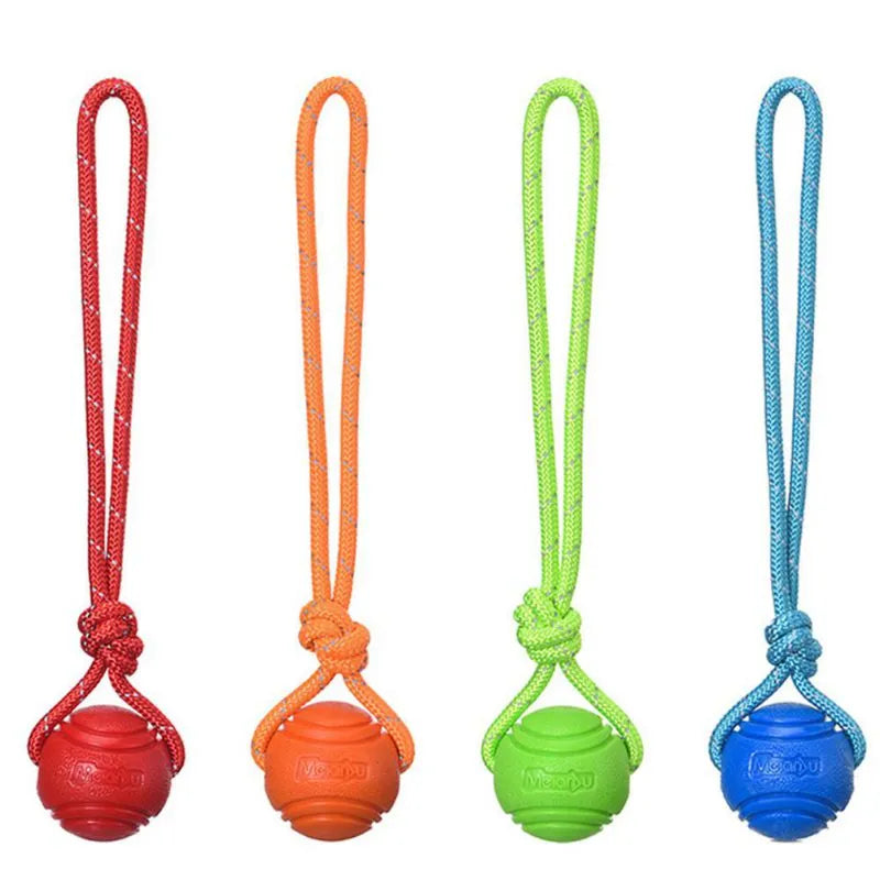 Indestructible Rubber Ball With Rope Dog Tug Toy